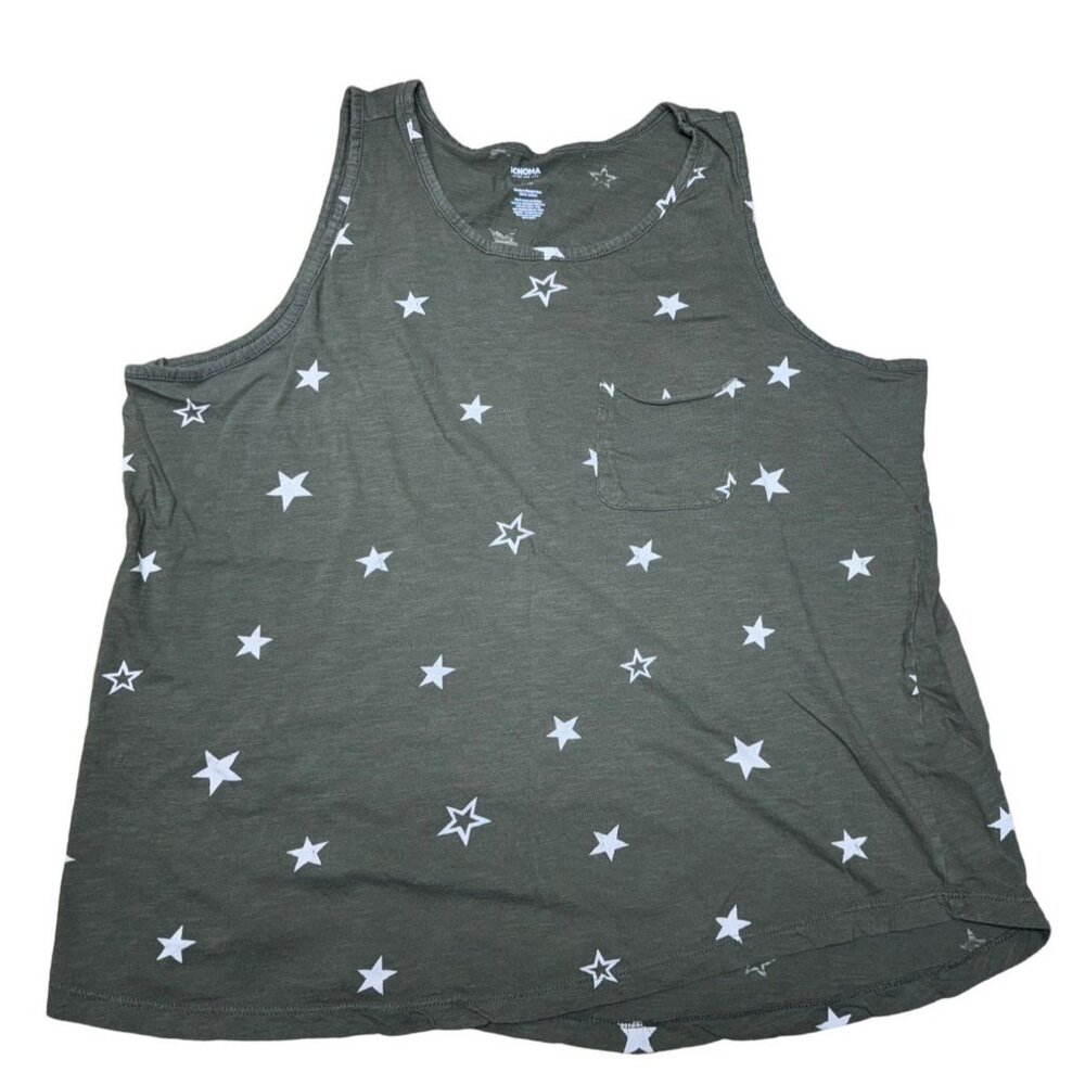Sonoma Green Star Print Womens Tank Top 100% Cotton Size L